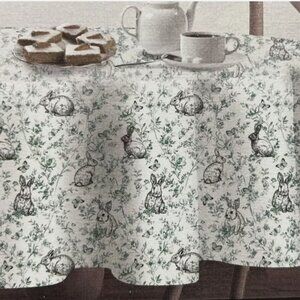 Bunny Hill Farms Green Toile Round Tablecloth 100% Cotton 70 inch